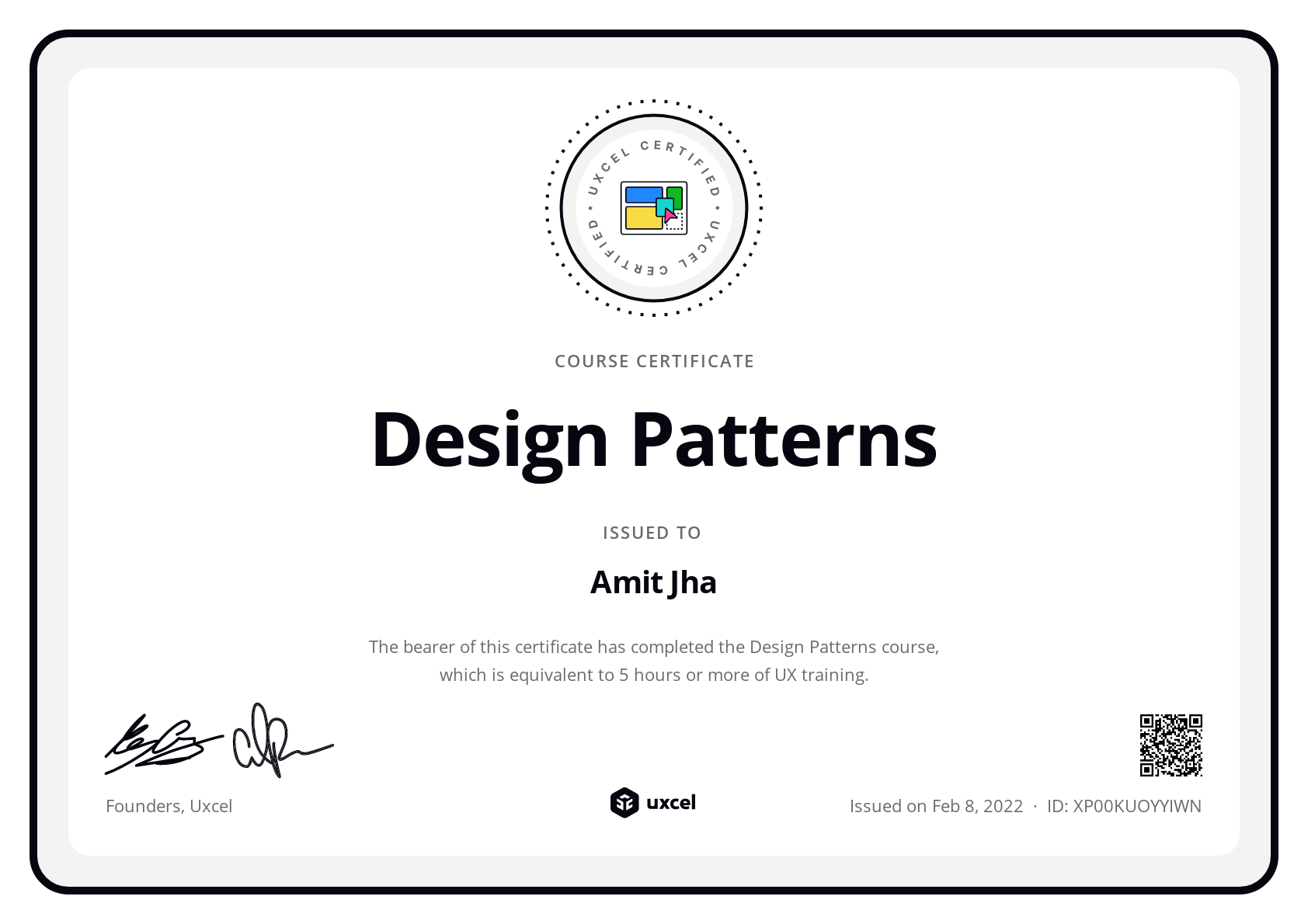 Amit Jha's certificate